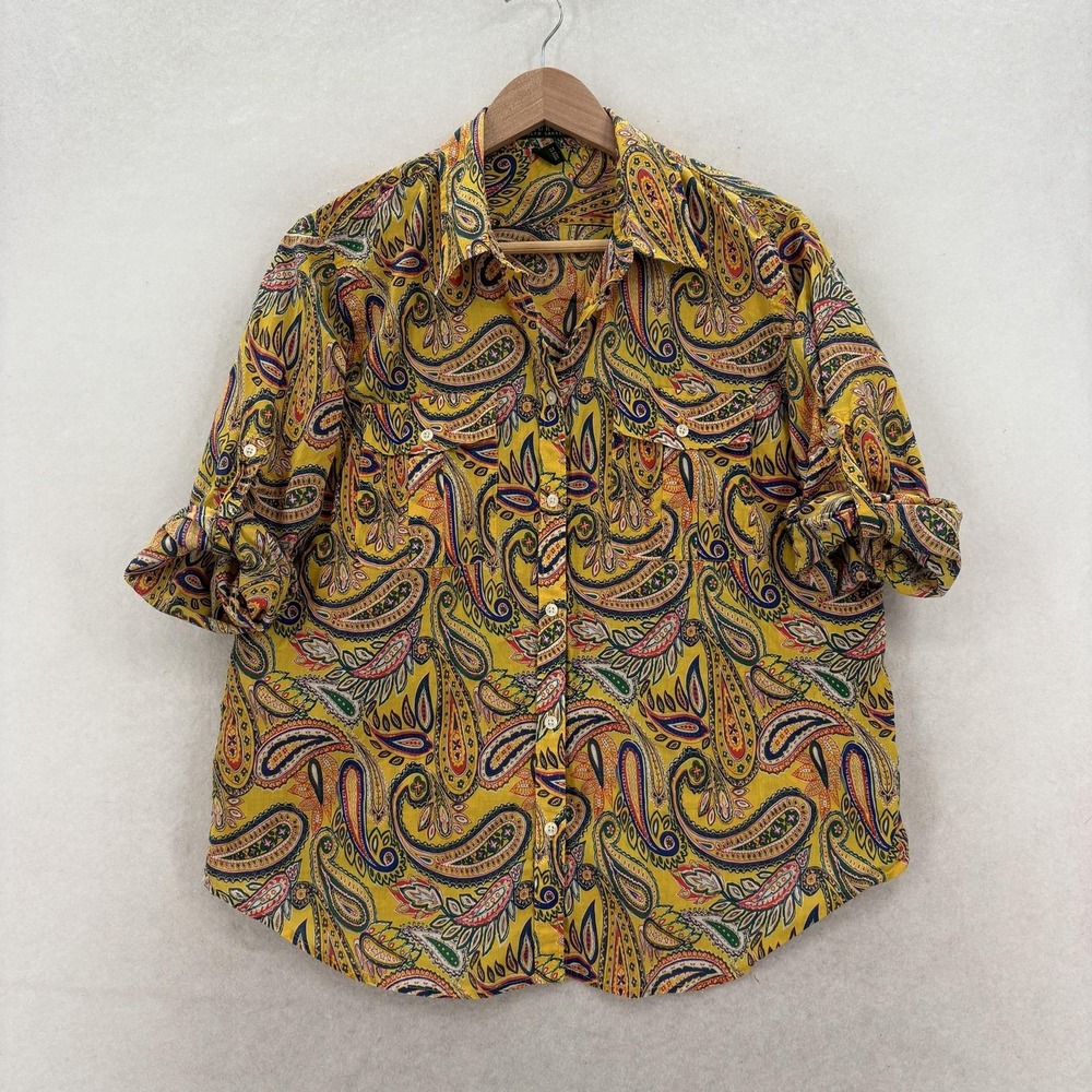 Lauren Ralph Lauren Shirt Womens L Multicolor Paisley Button Up Long Sleeve Art